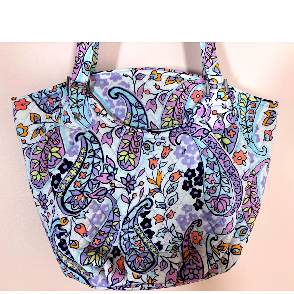 Vera Bradley Quilted Large Glenna Tote Maddalena Paisley Purple Orange Yellow - Picture 4 of 13